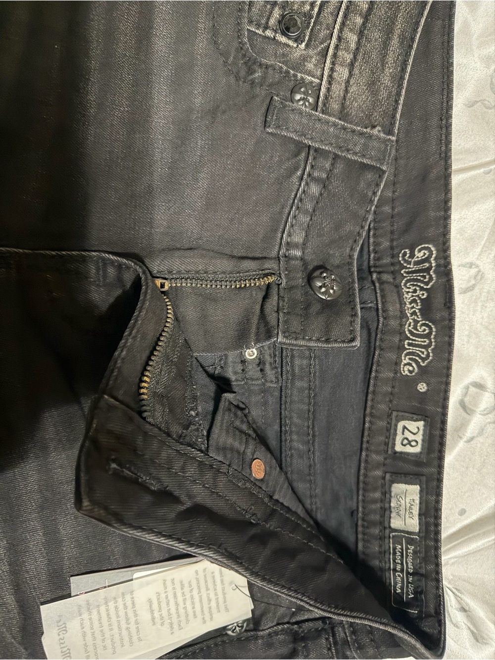 Miss Me Black Washed Skinny Jeans with Sequin Wing Back Pockets - Picture 2 of 6